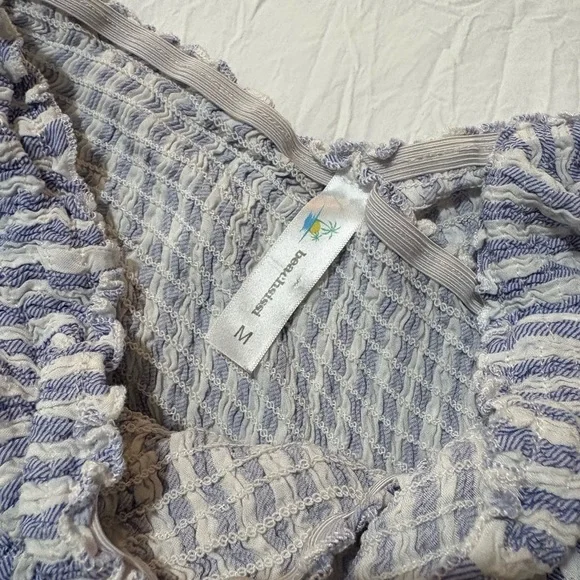 Blue and White Striped Summer Dress Size Medium Seersucker Top - Picture 4 of 5